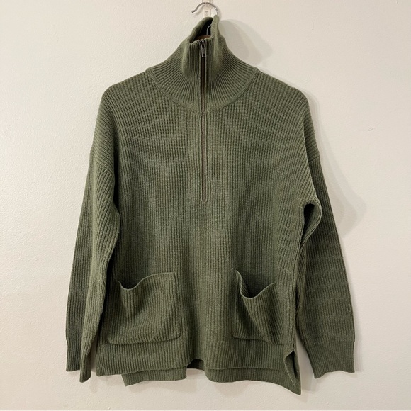 Madewell Glenbrook Half-Zip Merino Wool Blend Sweater Olive Green Size Small - Picture 3 of 7